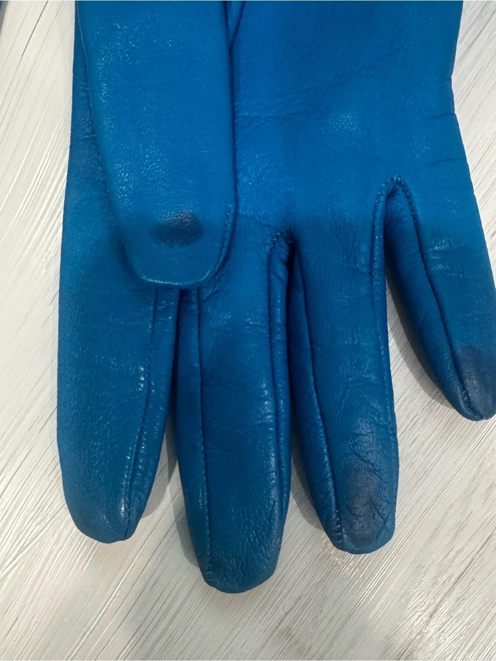 BURBERRY Cobalt Blue Leather and Silk Women's Gloves with Silver Accent